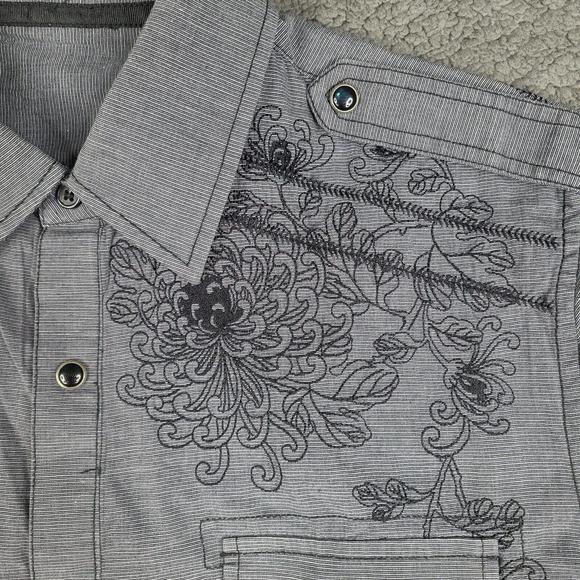 At Collins Shirt Men's Large Gray Striped Embroidered Floral Long Sleeve - Picture 3 of 10